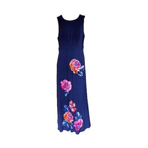 NEW Joules Tansy Maxi Dress Navy Pink Floral Cinched Waist Sleeveless Womens 12